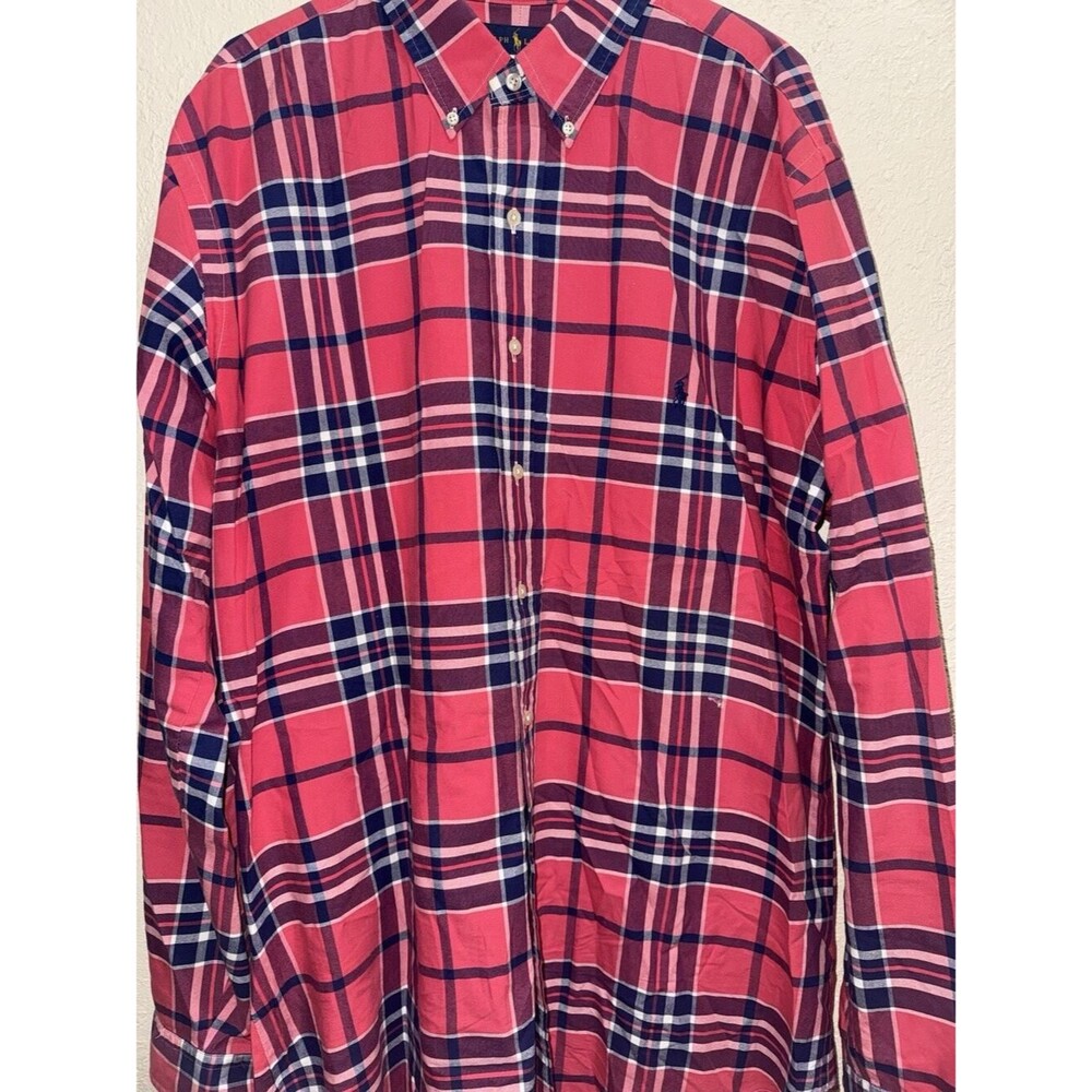 Mens Long sleeve Ralph Lauren (Size XLT) Dress Shirt Red Plaid Very Nice